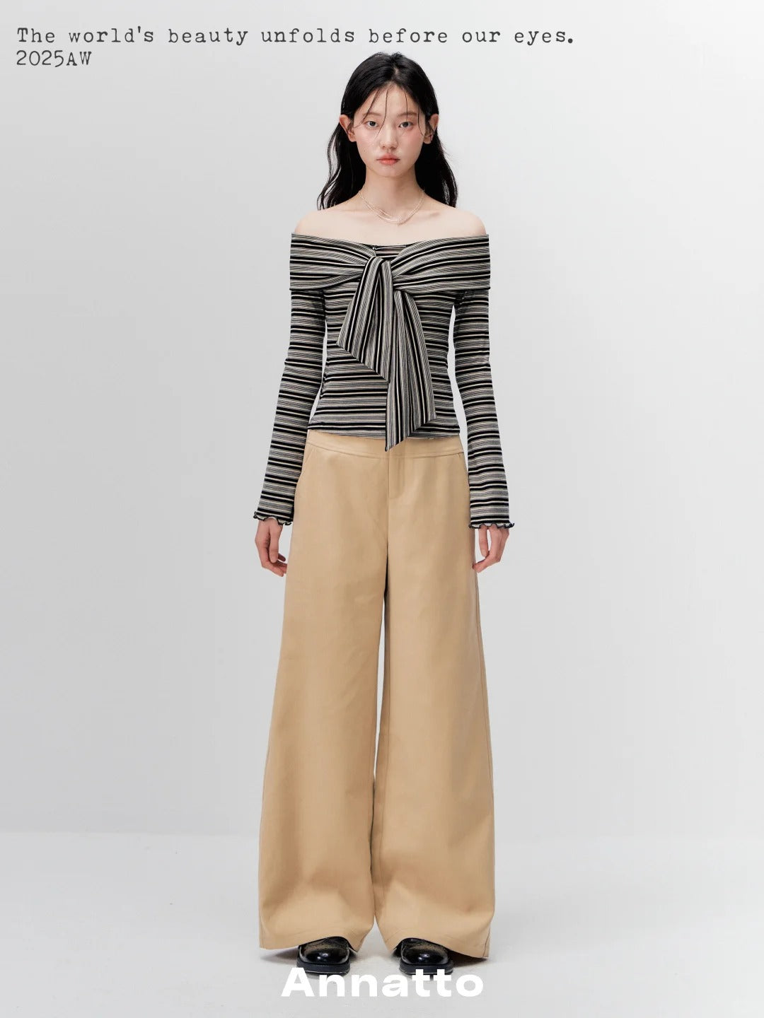 ANNATTO 'Retro Stripe' Off-Shoulder Top & Wide-Leg Pants