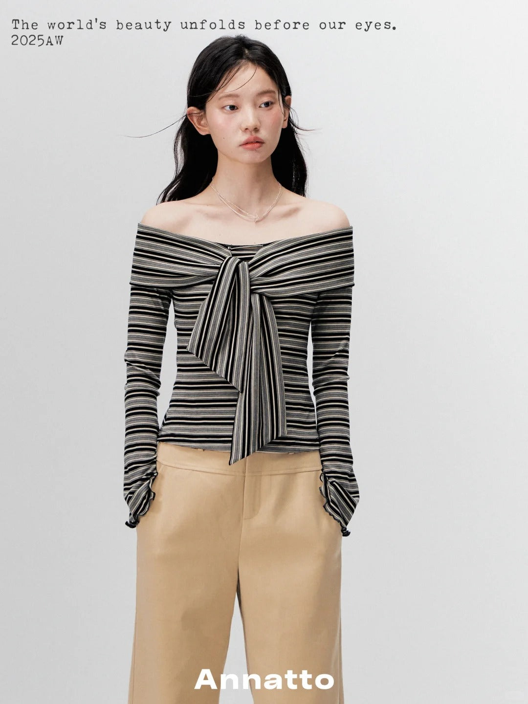 ANNATTO 'Retro Stripe' Off-Shoulder Top & Wide-Leg Pants