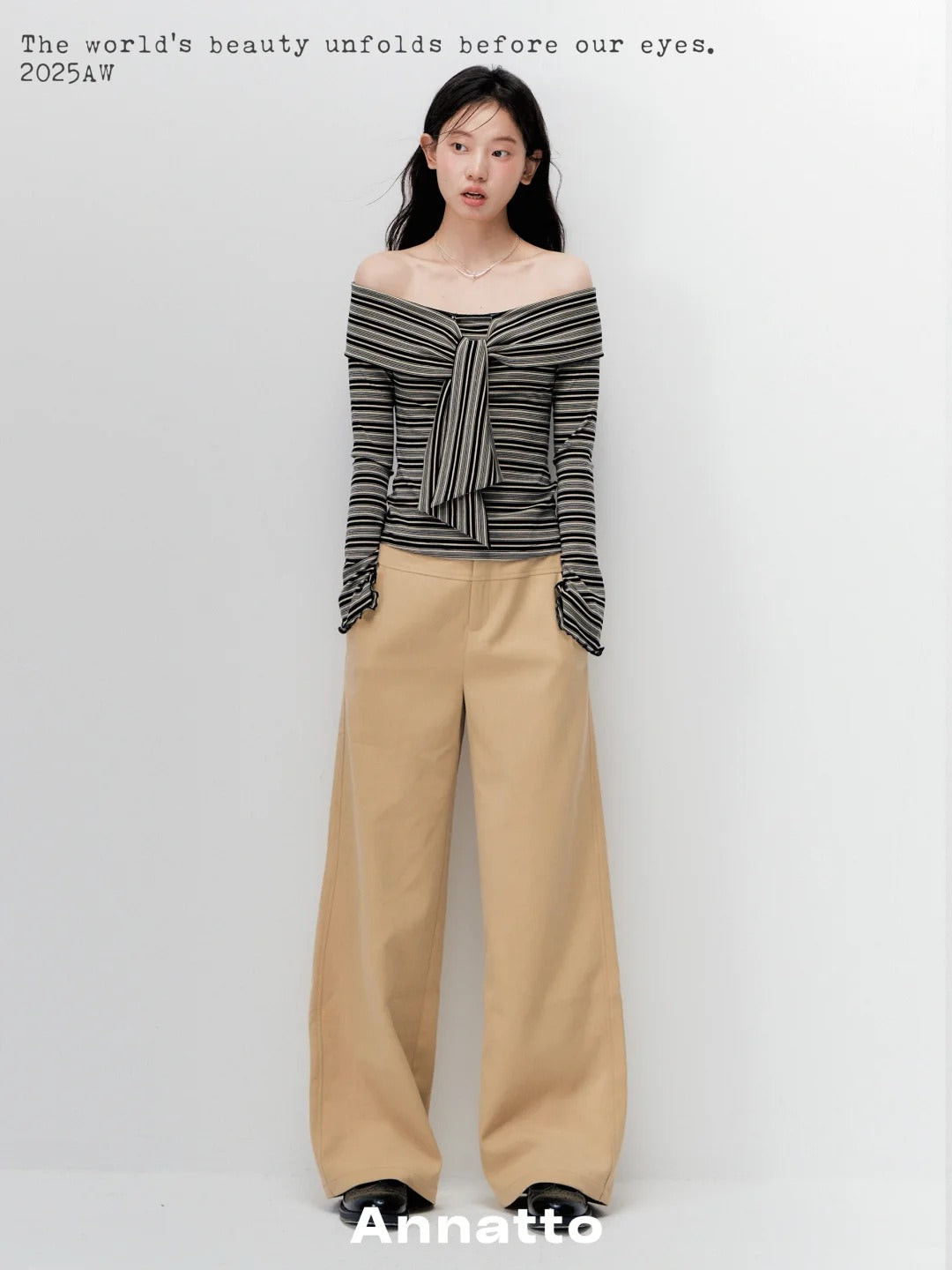 ANNATTO 'Retro Stripe' Off-Shoulder Top & Wide-Leg Pants