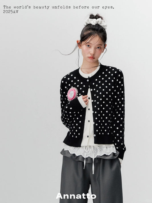 ANNATTO 'Retro Polka' Layered Cardigan & Lace Skirt Set