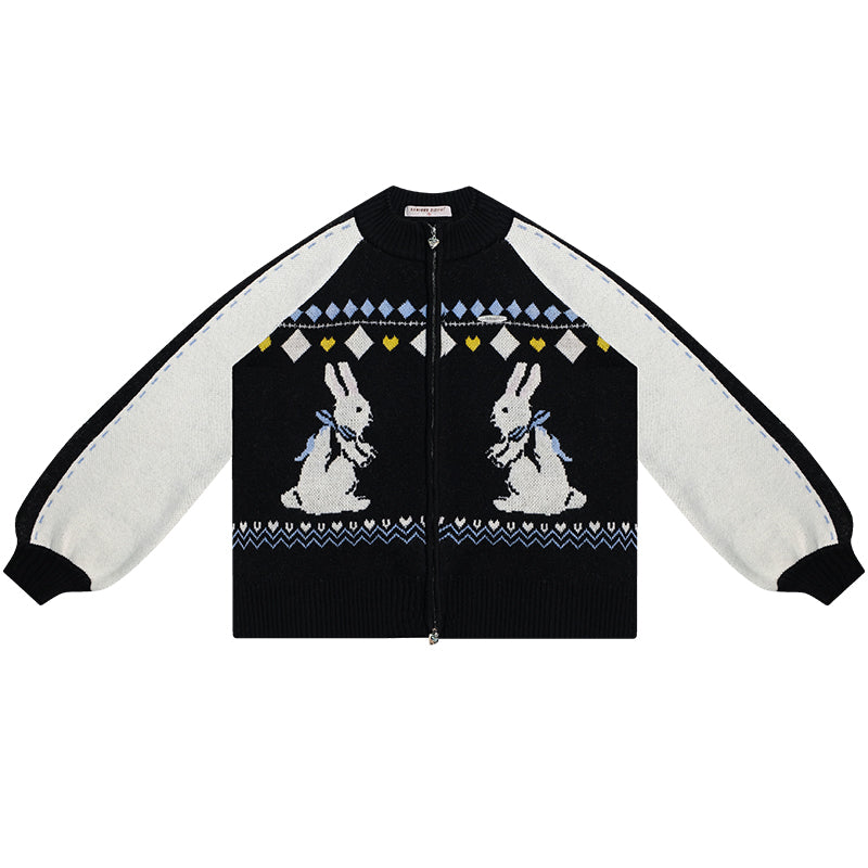 ziziFei Rabbit Print Zip-Up Cardigan