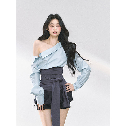 SHAOYEYAN Off-Shoulder Waist Tie Top