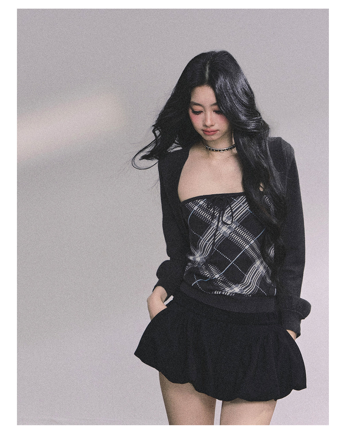ShaoYeYan Eton Girls High American Plaid Knit Sweater Set