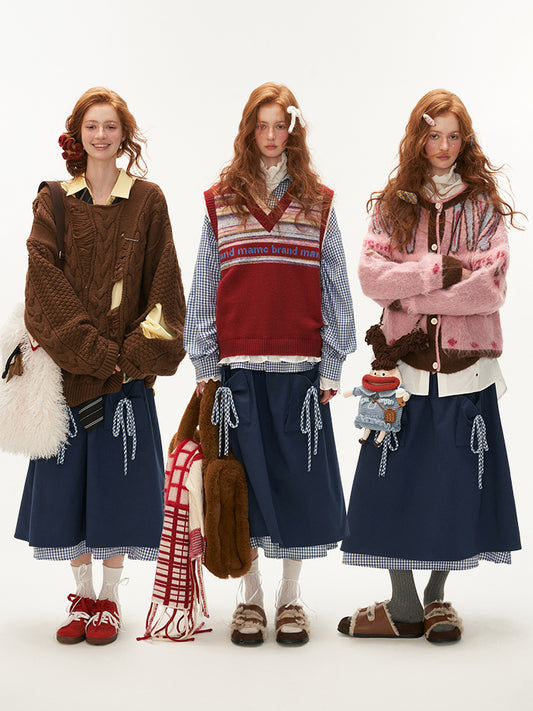 MAMC Plaid Bow-Trim Wrap Skirt