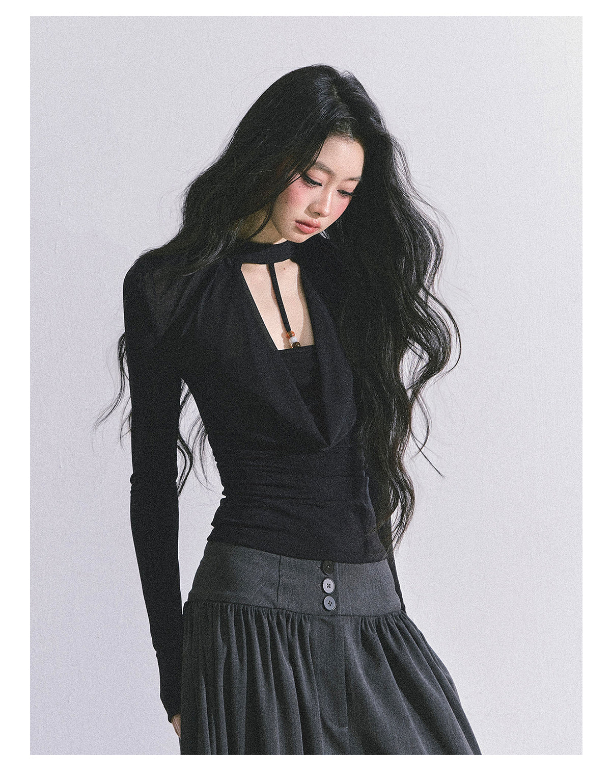 ShaoYeYan Baddie Hot Girl Fake Two-Layer Long Sleeve Top