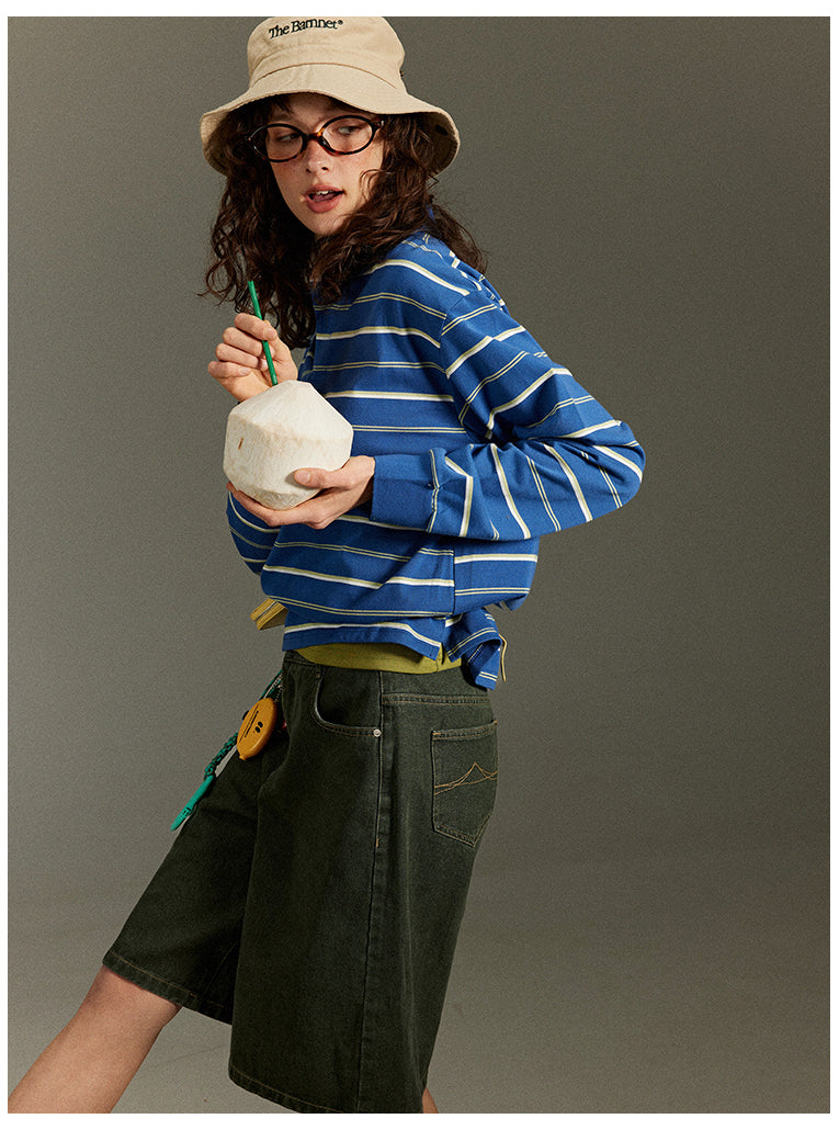 Lulugray Retro Stripe Polo Tee