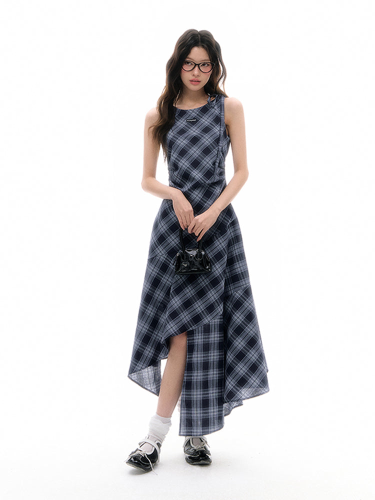 CyNi Retro Lightweight Sleeveless Plaid Dress