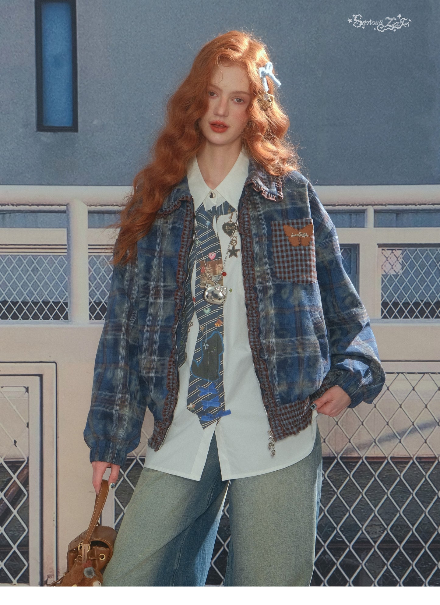ZiziFei "Navy Secret" Plaid Jacket