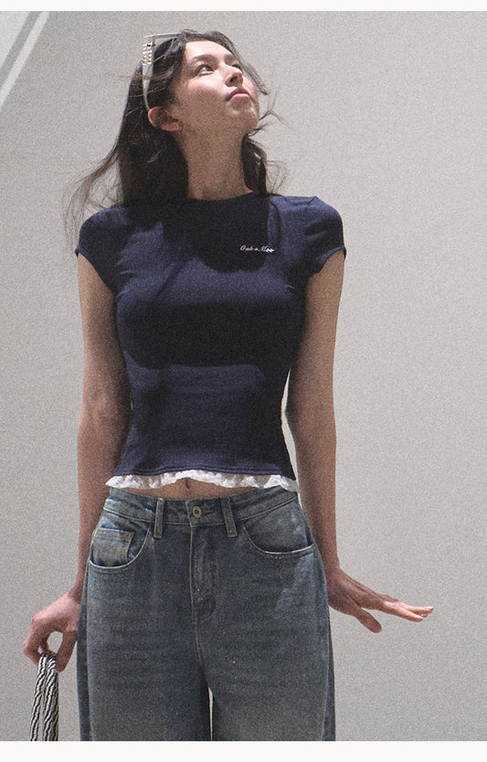 OAKMOO 'Sunlit Serenity' Lace Trim Tee