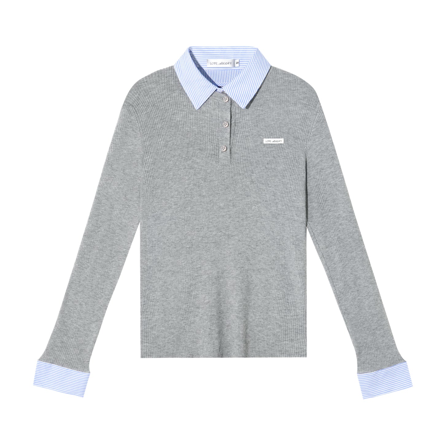 AsGony Striped Collar Fake Two-Layer Knit Top
