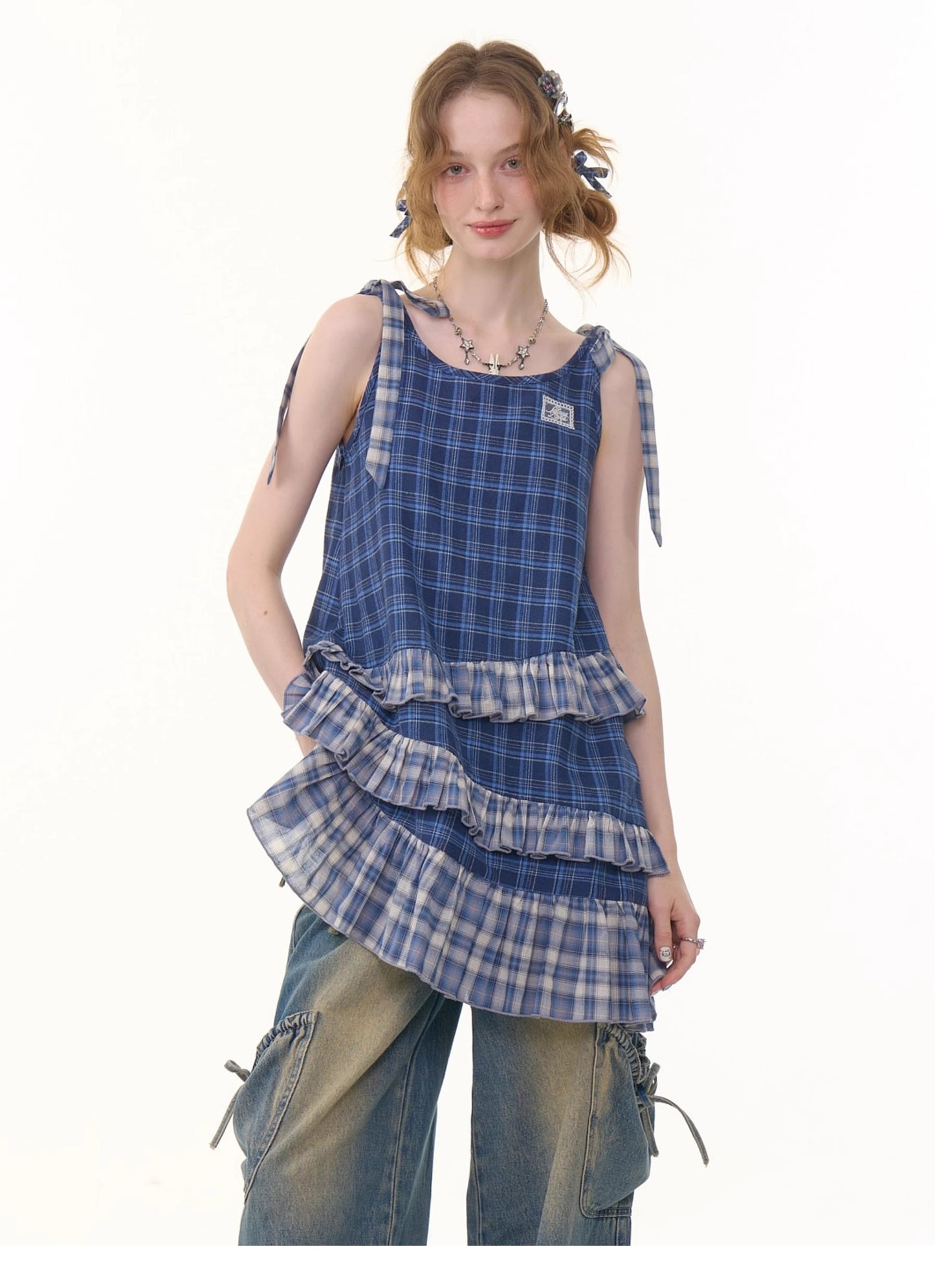 ziziFei Retro Blue Gingham Dress