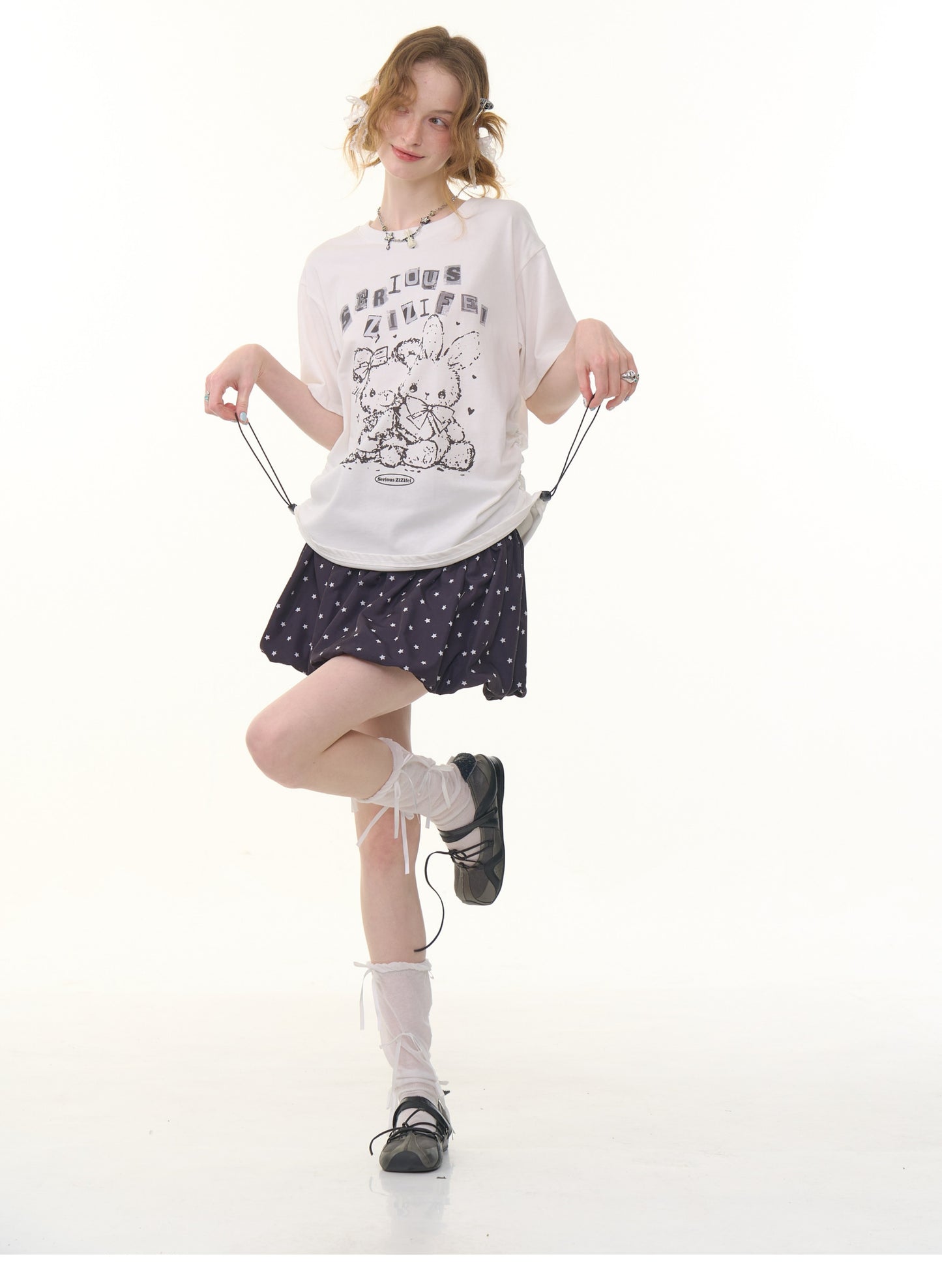 ziziFei Vintage Bunny Drawstring Tee