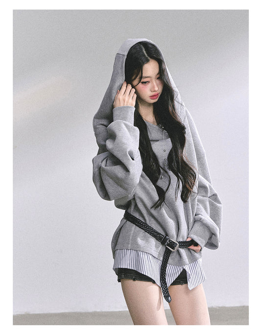 SHAOYEYAN Fake Two-Piece Oversized Hoodie Dress (with belt)