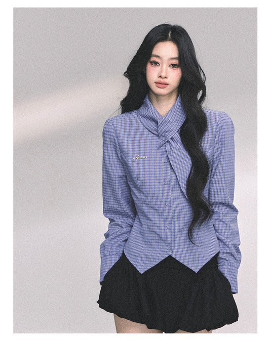 ShaoYeYan Senior Intellectual Klein Blue Plaid Shirt