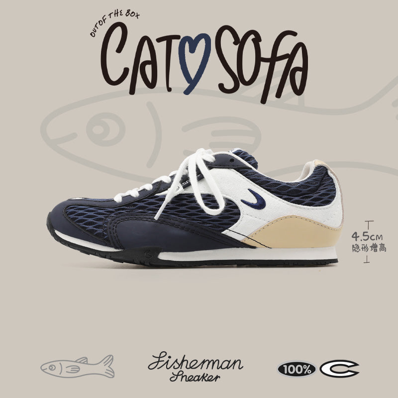 Cat&Sofa Plaid Mesh Height-Boost Sneakers