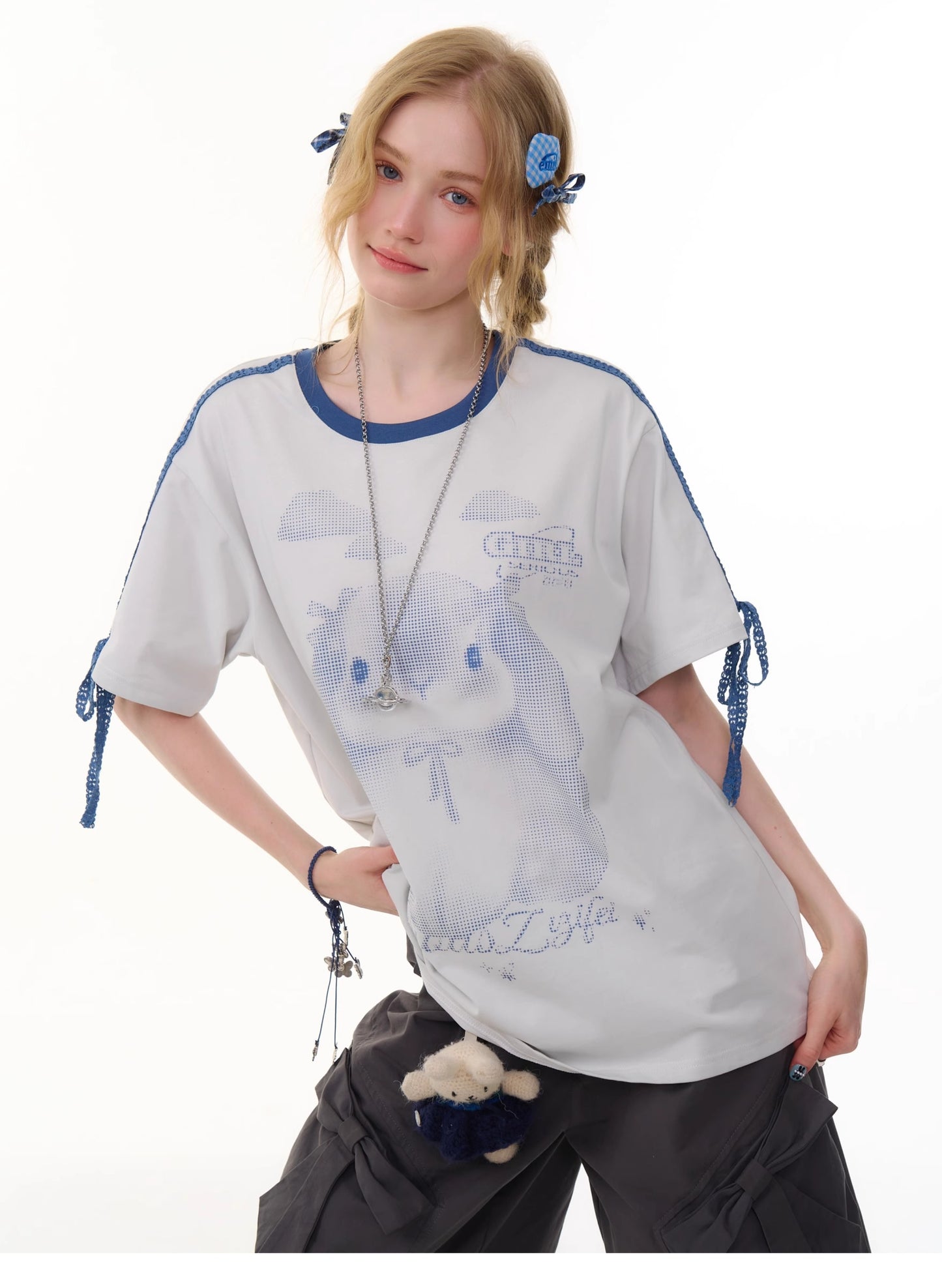 ziziFei Retro Bunny Tie-Front Tee