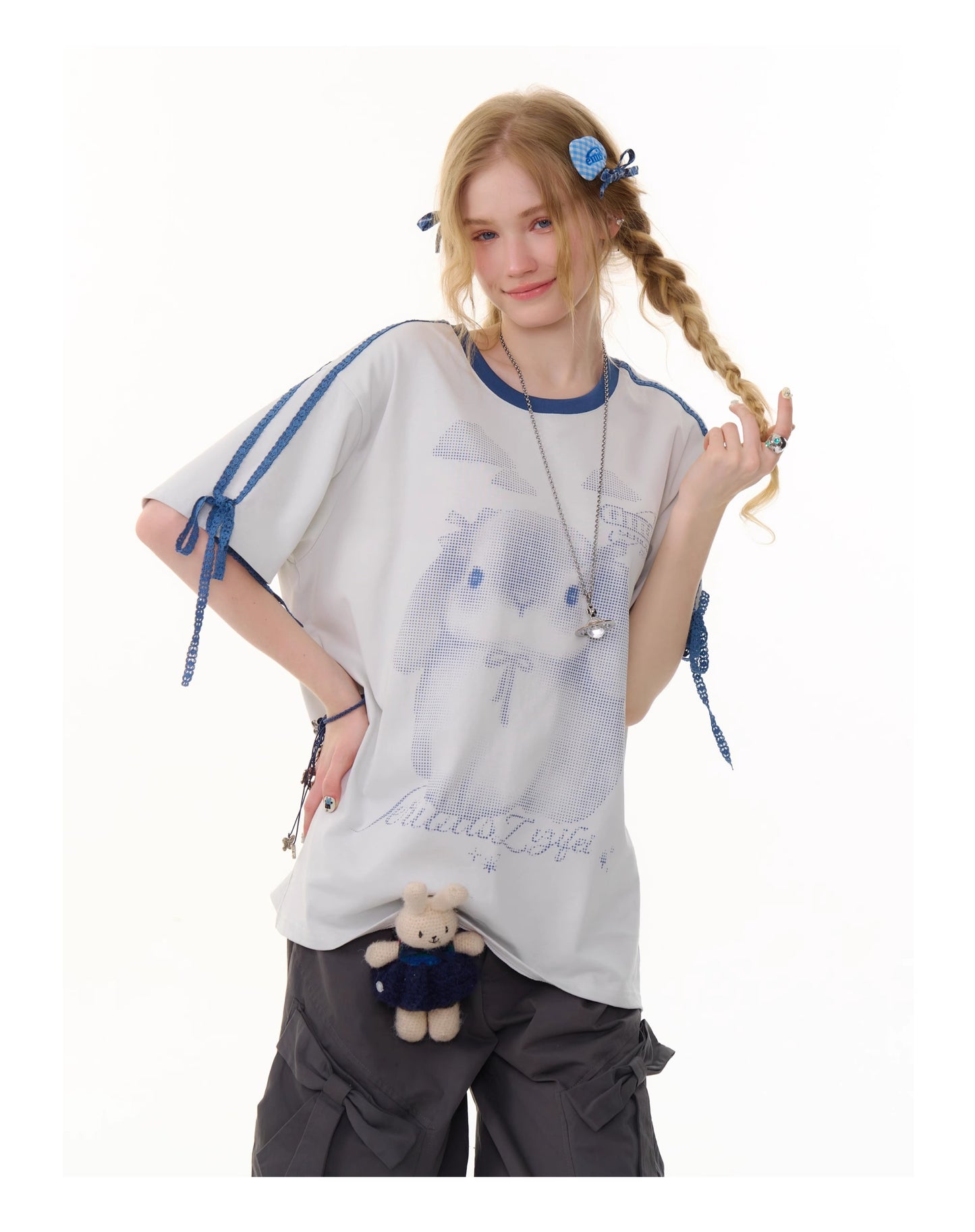 ziziFei Retro Bunny Tie-Front Tee