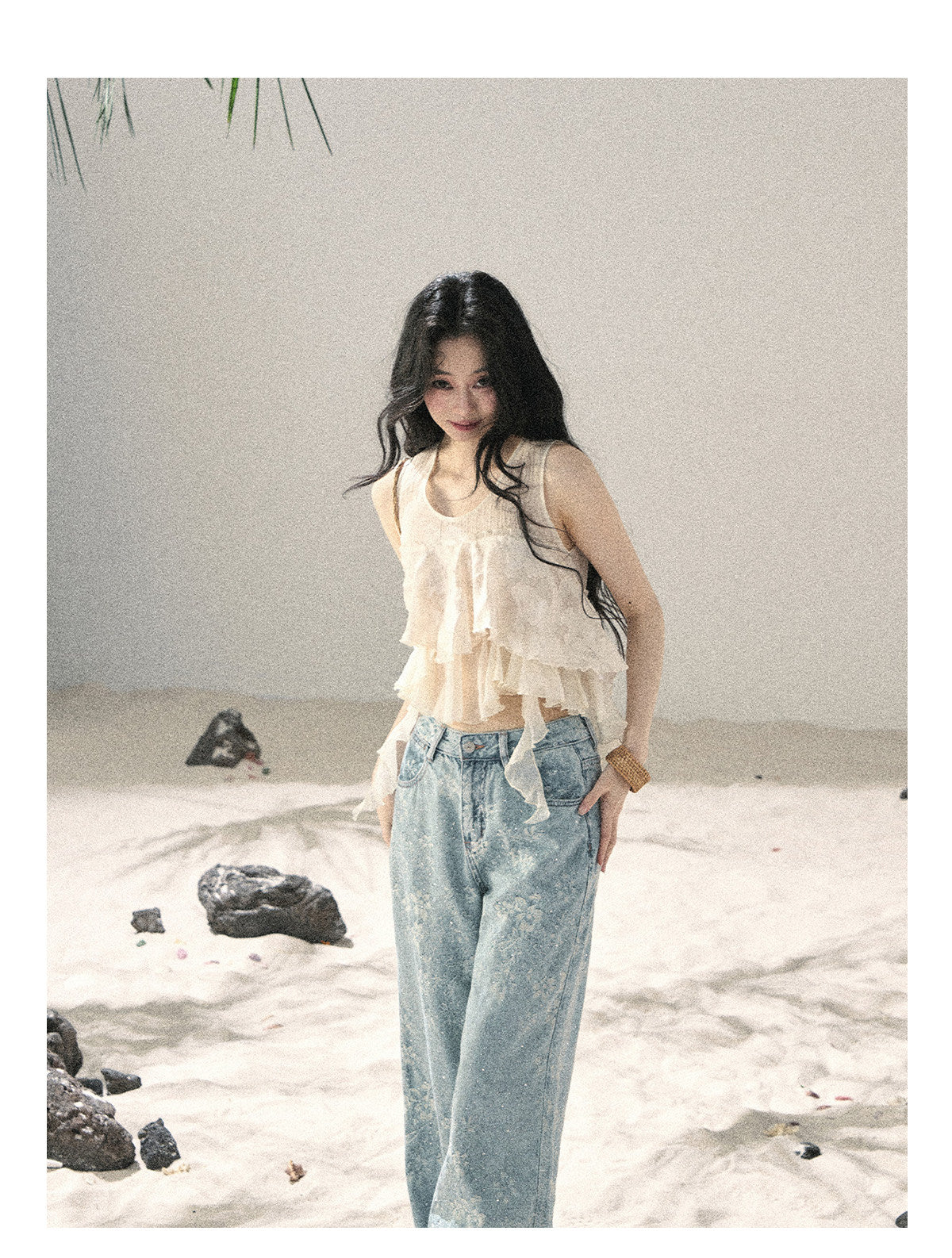 ShaoYeYan Aomalm Moonlight Flows Across the Lake French Chiffon Mesh Top