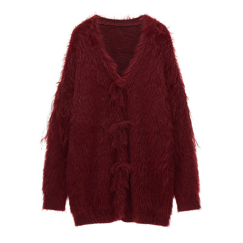 MAMC Fringe-Sleeve Bow Cardigan