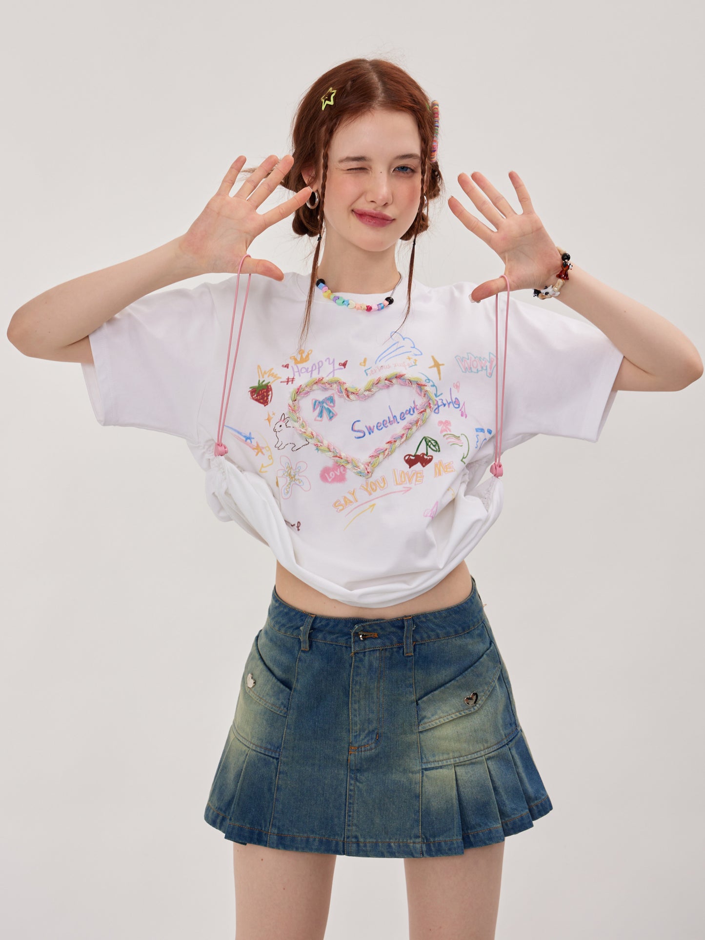 ziziFei Retro Love Print Oversized Tee