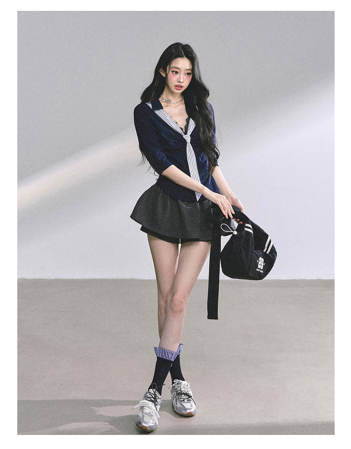 SHAOYEYAN American Waist-Defining Lace Stripe Shirt