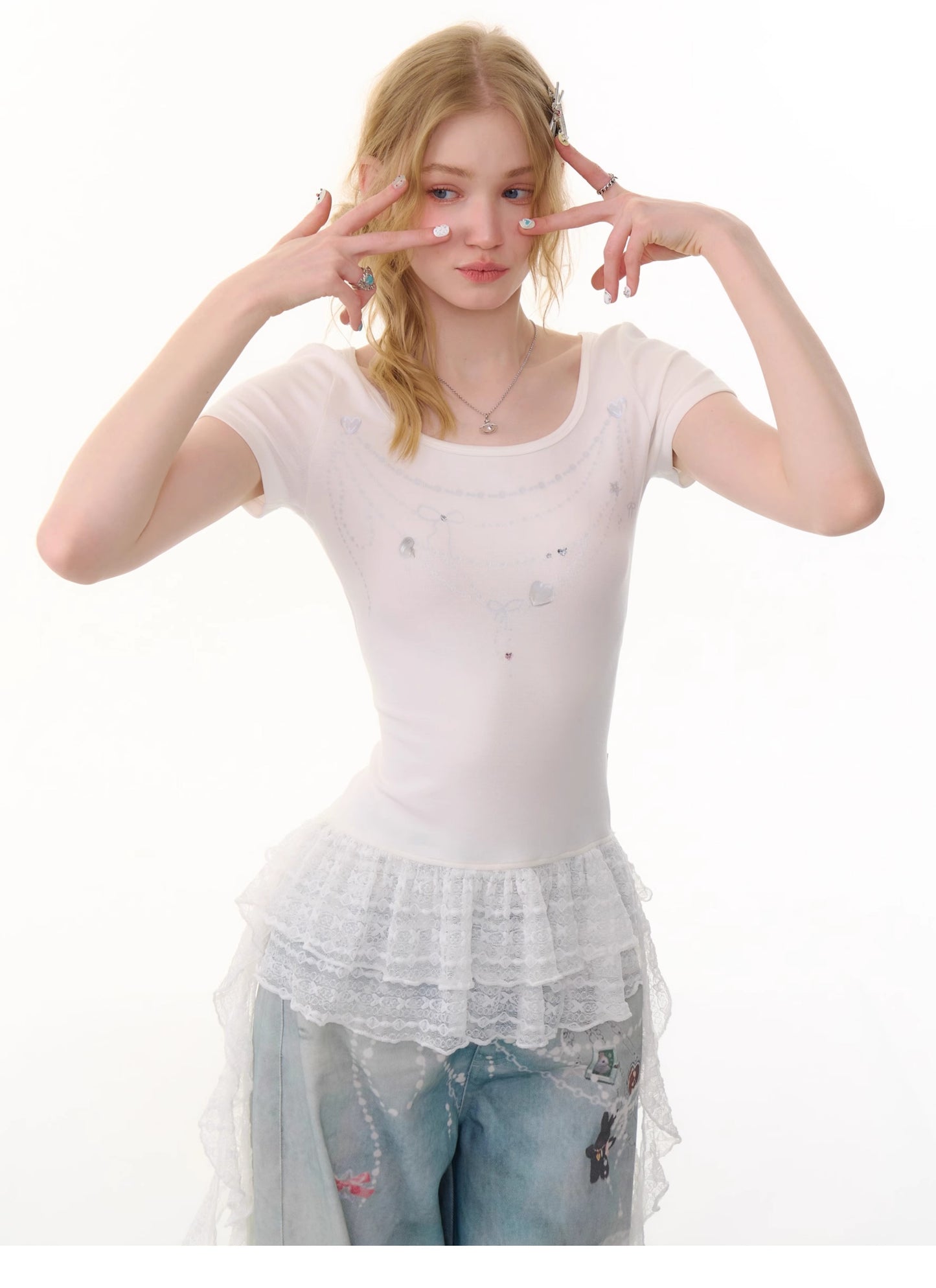 ziziFei Retro Chain Print Corset Tee