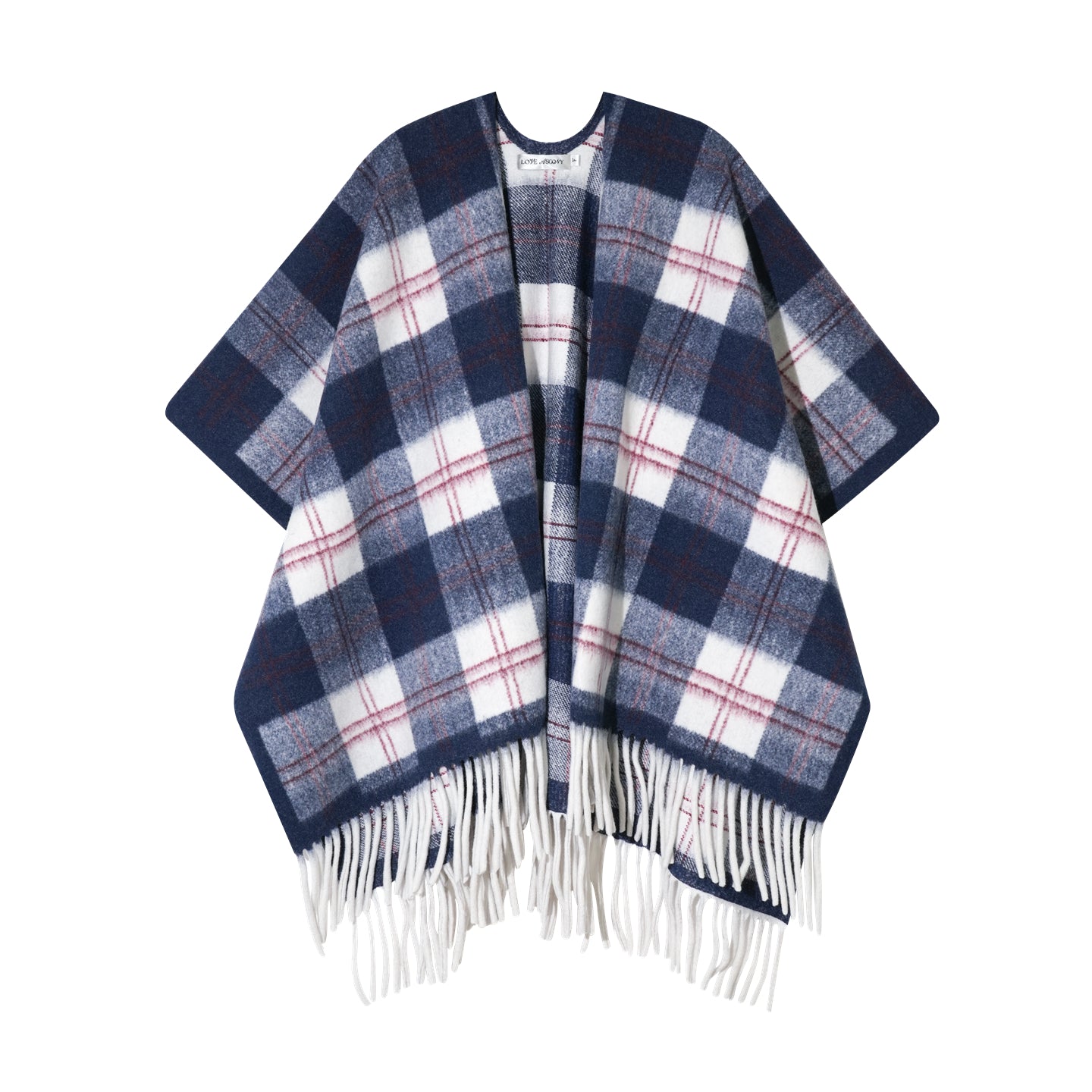AsGony Wool Blend Plaid Fringe Scarf Wrap