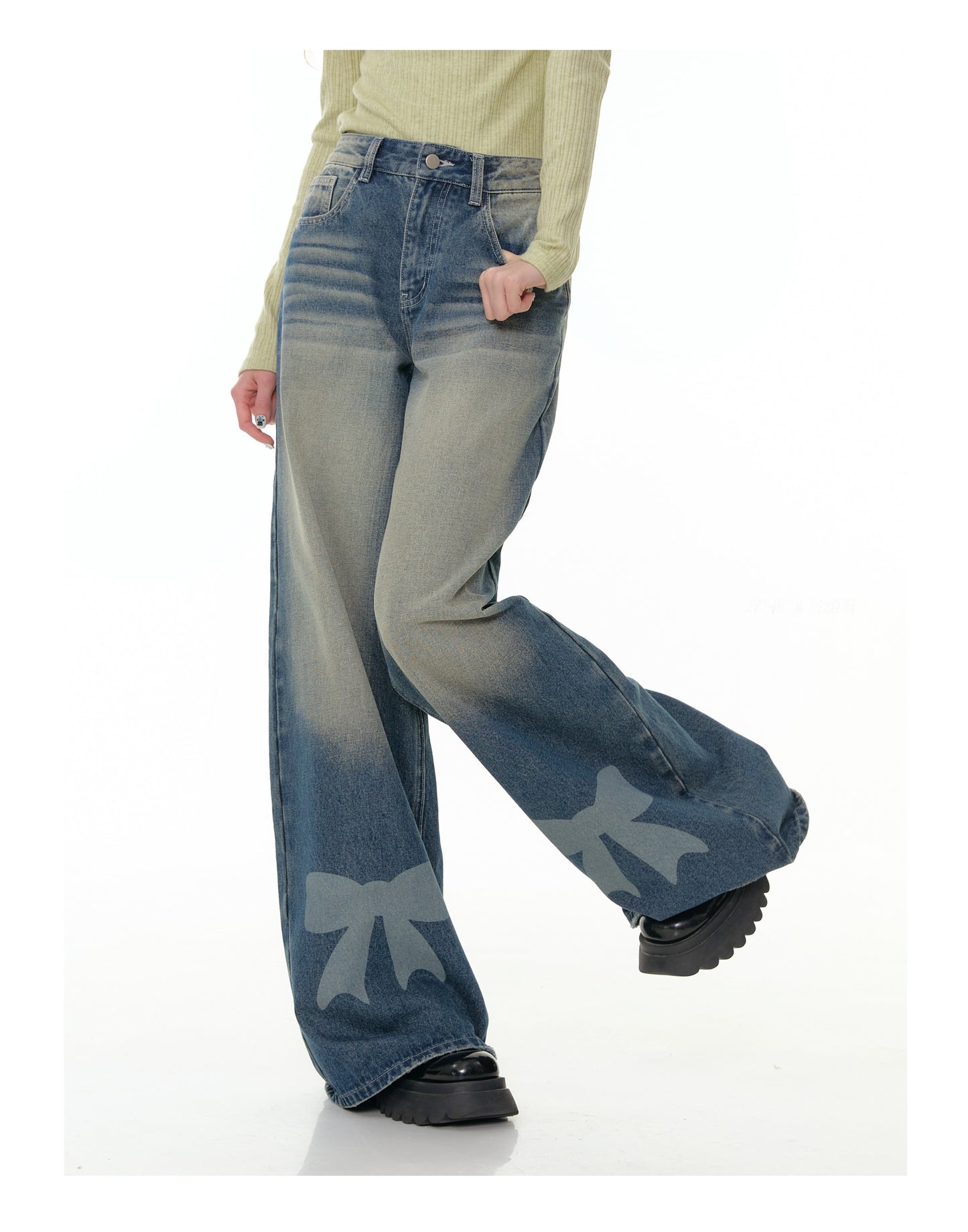 ZiziFei Bow-Print Denim Pants