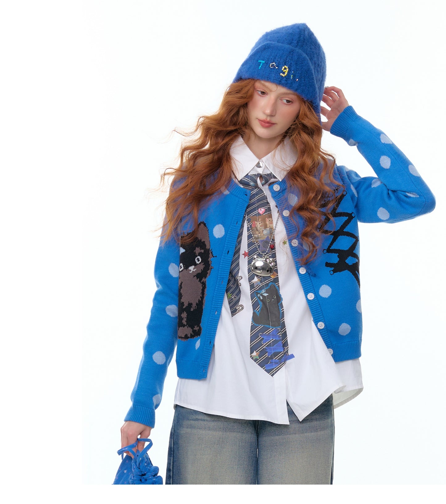 ZiziFei "Meow Sweetheart" Dot Knit Cardigan