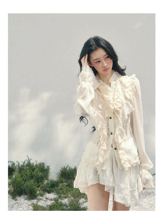 ShaoYeYan Aomalm Temperature of Memory French Court Style Ruffle Lace Blouse