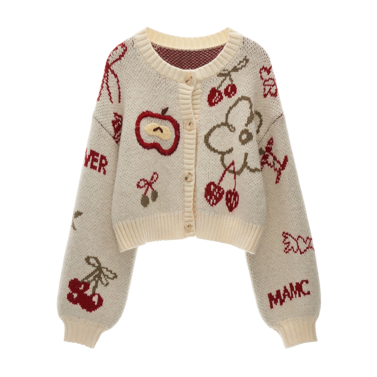 MAMC Apple Cherry Print Lazy Knit Sweater