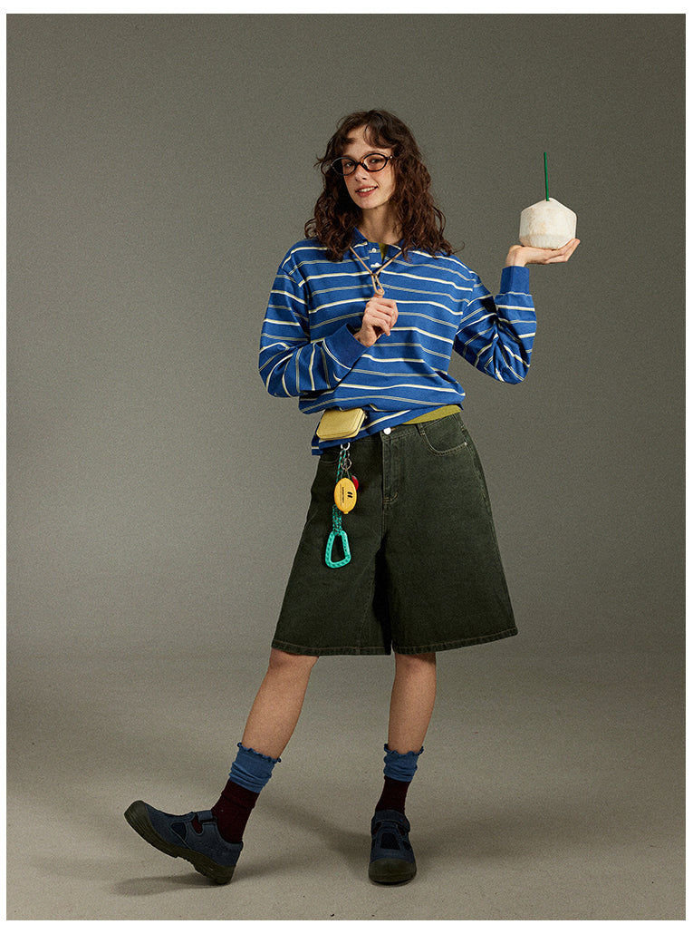Lulugray Retro Stripe Polo Tee