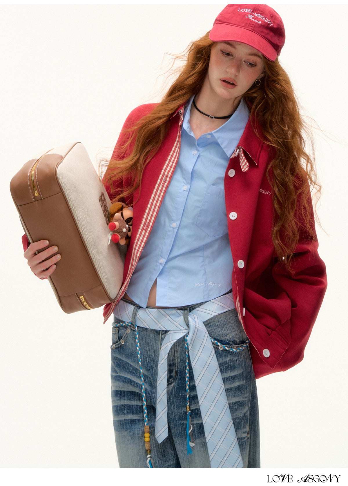 AsGony MIU Style Plaid Collar Sweatshirt Jacket