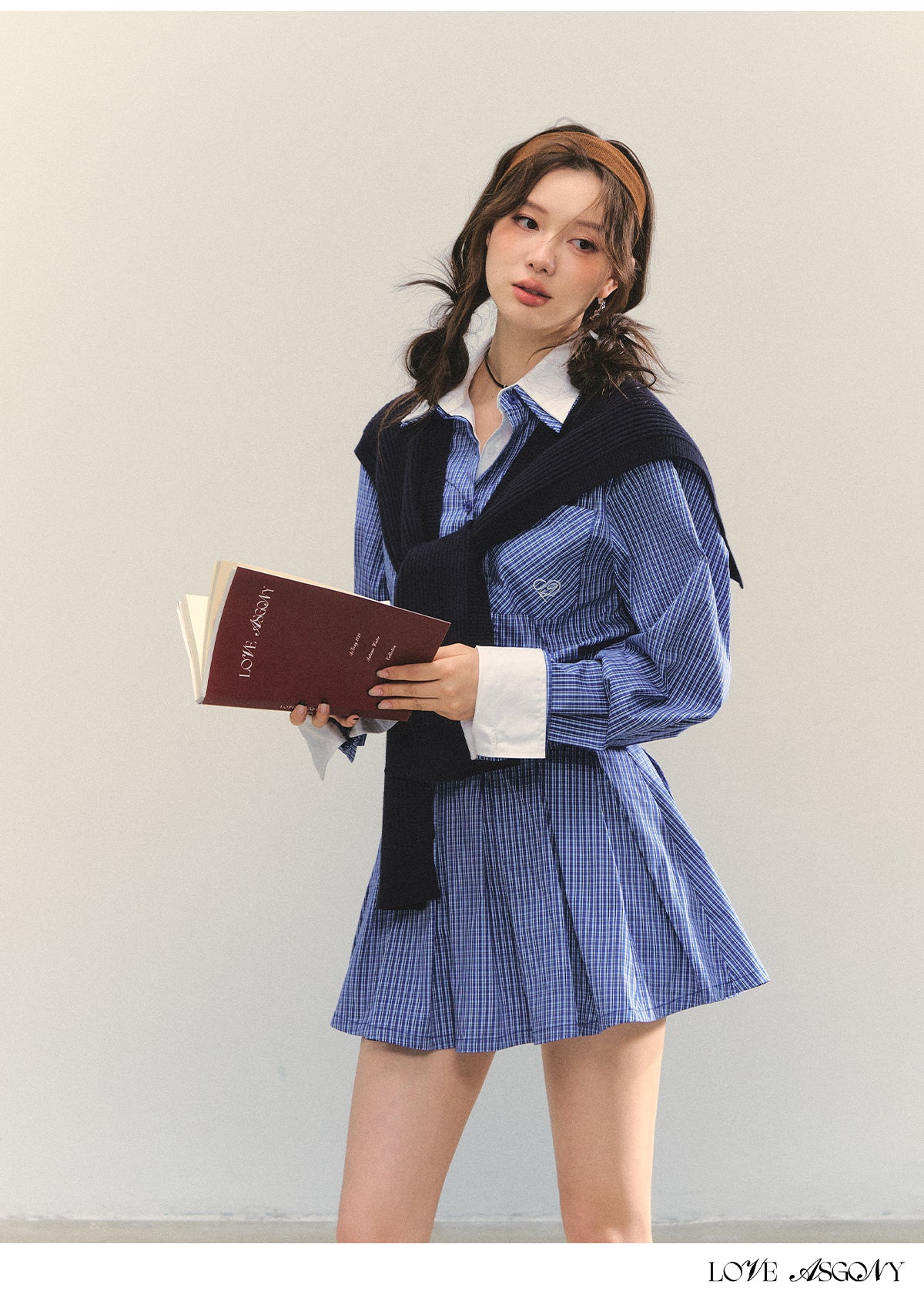 AsGony MIU Style Cape Fake Two-Piece Dress