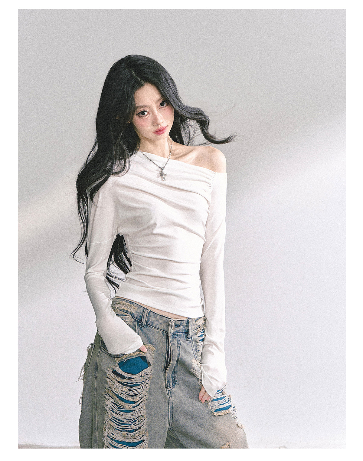 SHAOYEYAN Korean Mature Style Off-Shoulder Tee