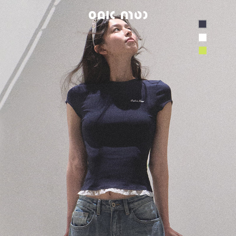 OAKMOO 'Sunlit Serenity' Lace Trim Tee