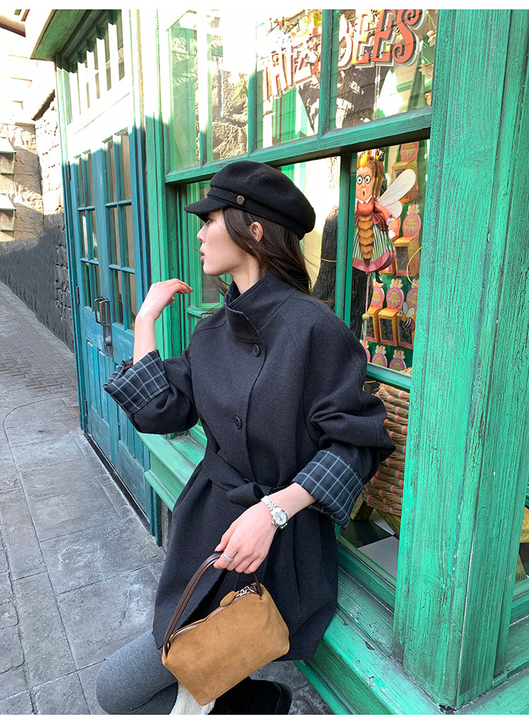 Pusumede Plaid Wool Blend Coat