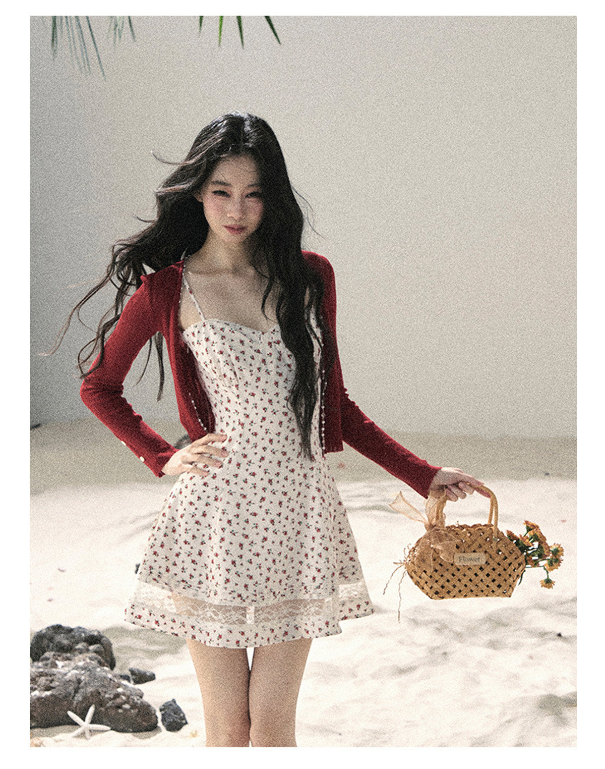 ShaoYeYan Aomalm Blooming Rose Off-Shoulder French Lace Floral Dress