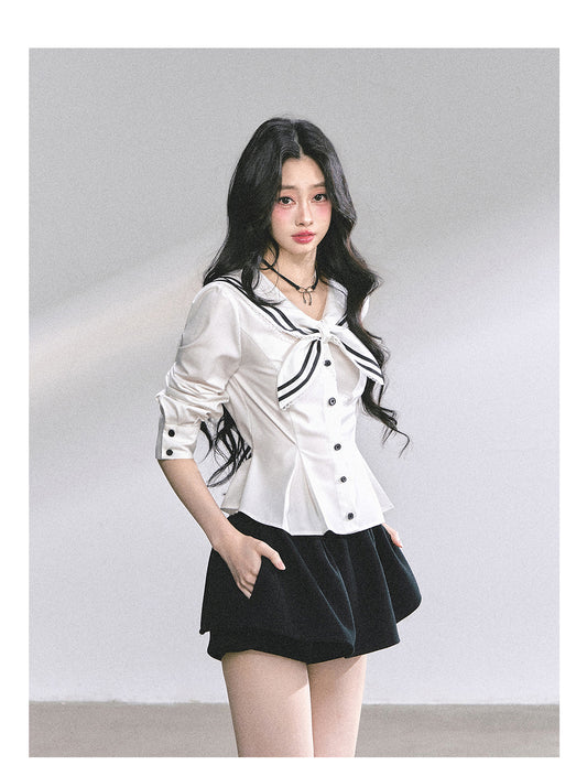 SHAOYEYAN Mary Jane College Navy Blouse