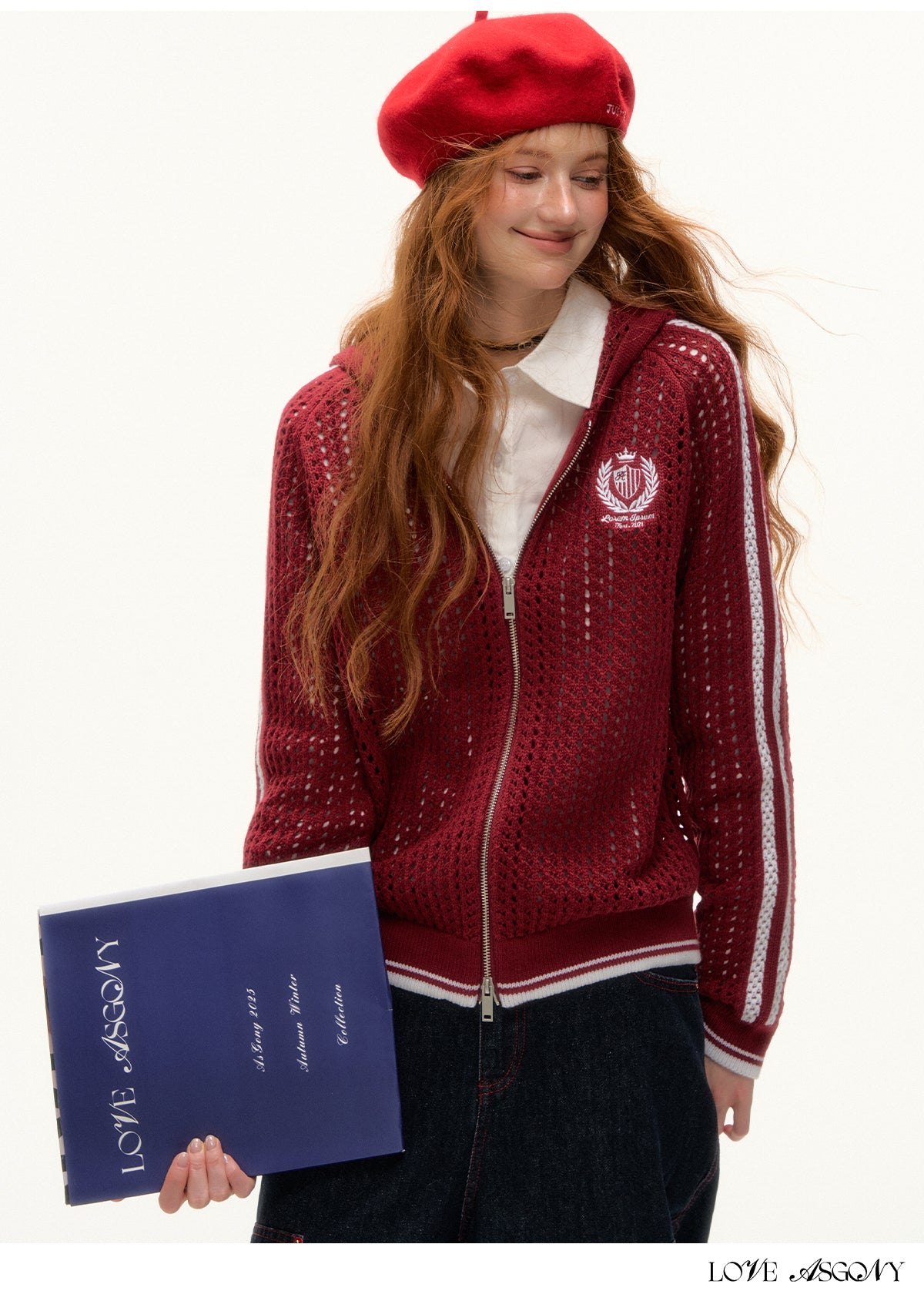 AsGony Sporty Academic Colorblock Embroidered Sweater