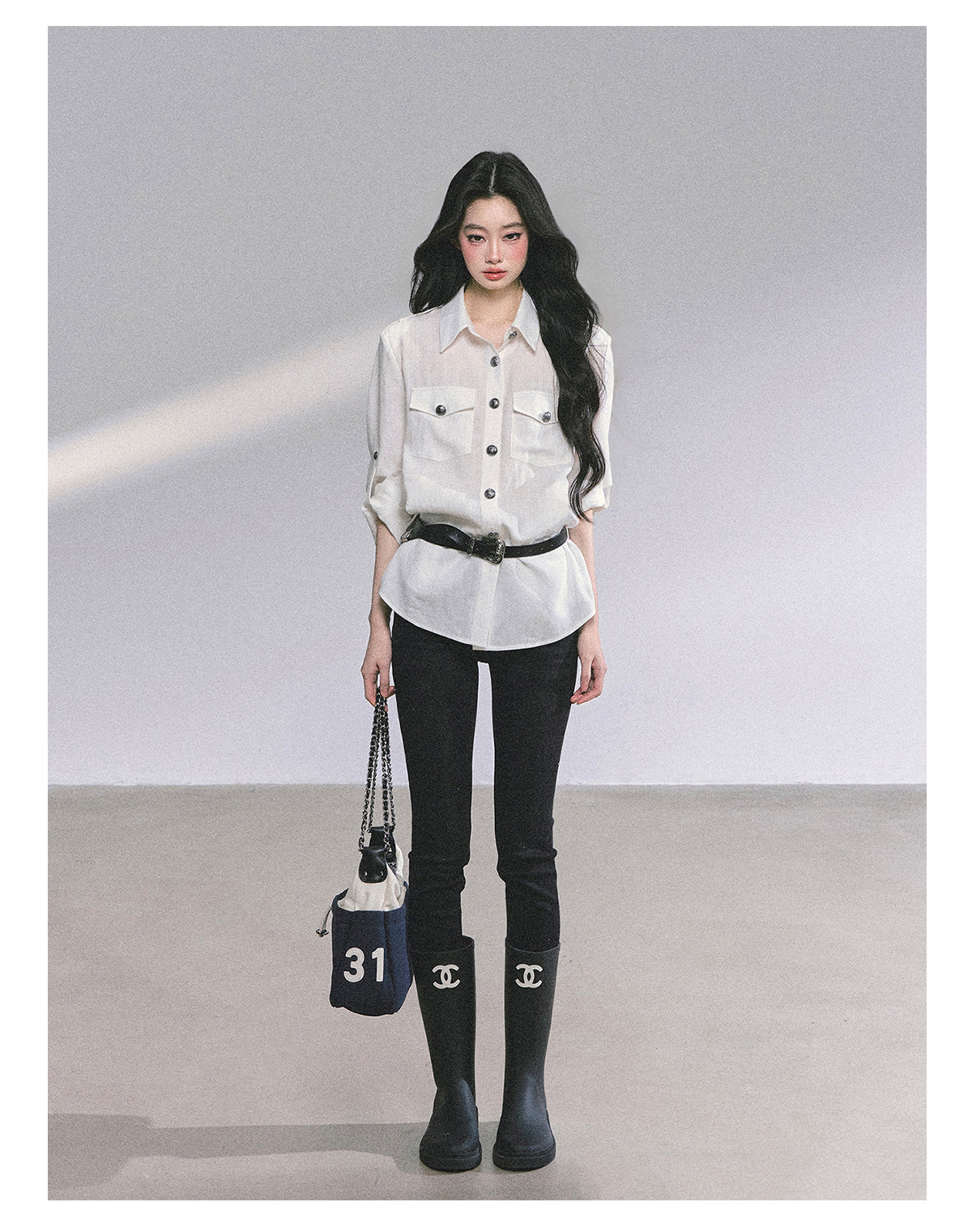 SHAOYEYAN Classic Basic Blouse (with shoulder pads and belt)