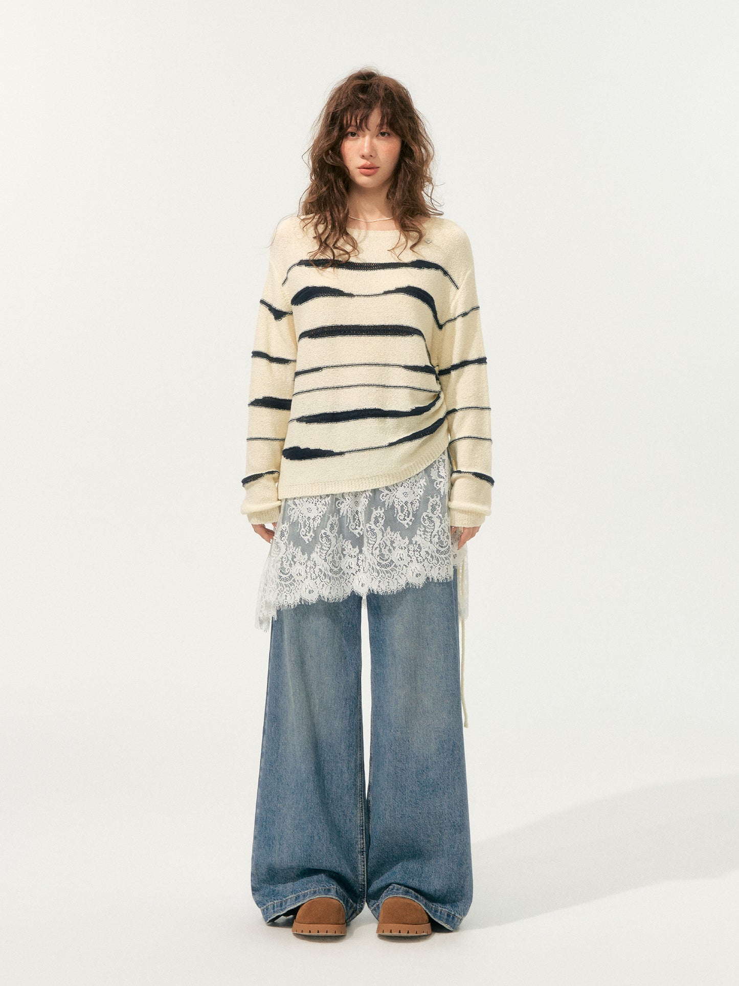 SOMESOWE Colorblock Striped Knit Sweater