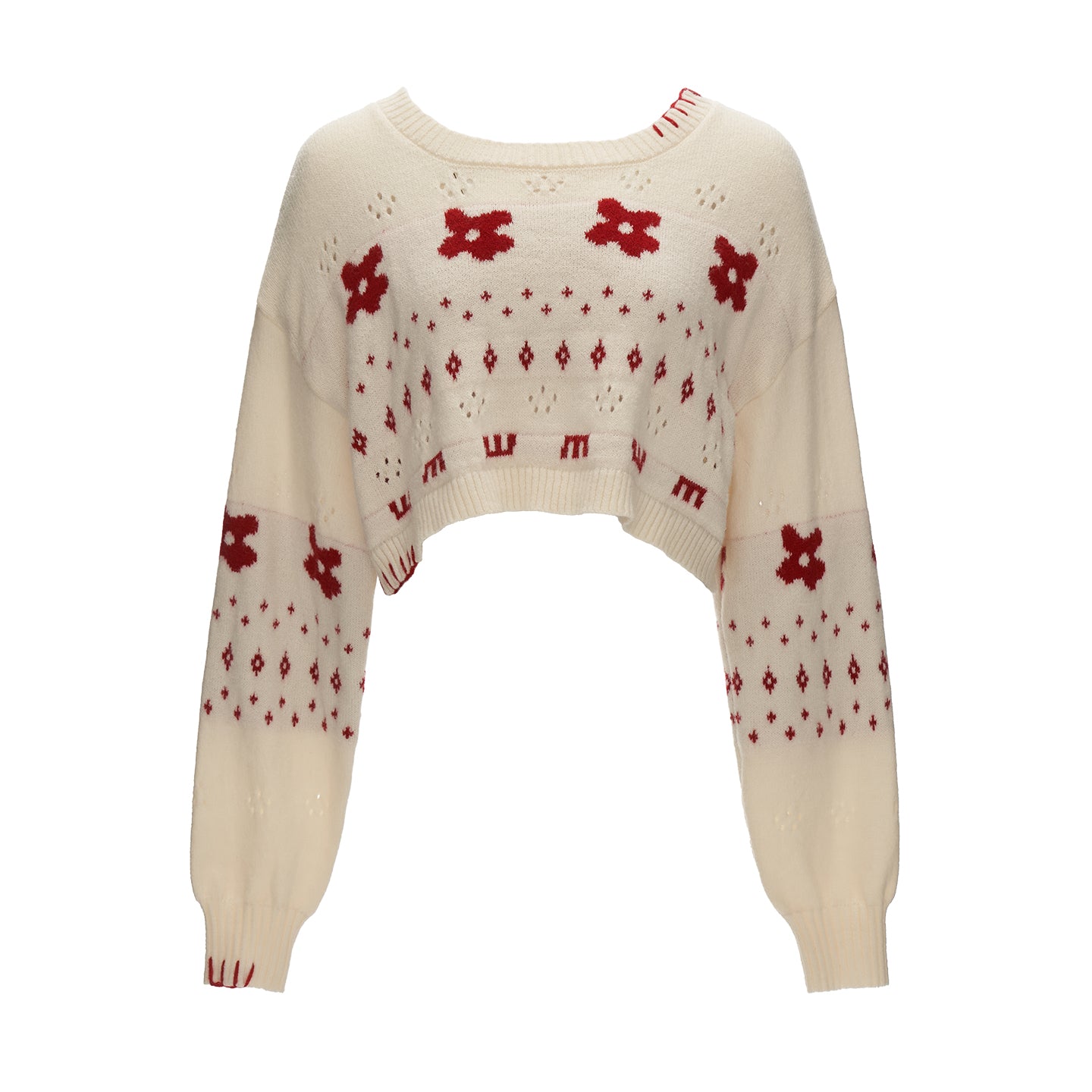 MAMC Star Flower Jacquard Round Neck Cropped Sweater