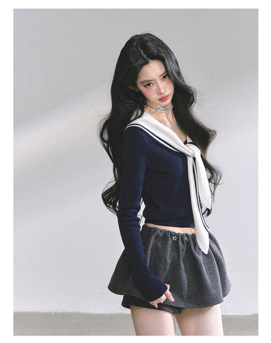 SHAOYEYAN American Long Sleeve Sailor Collar Slimming Tee