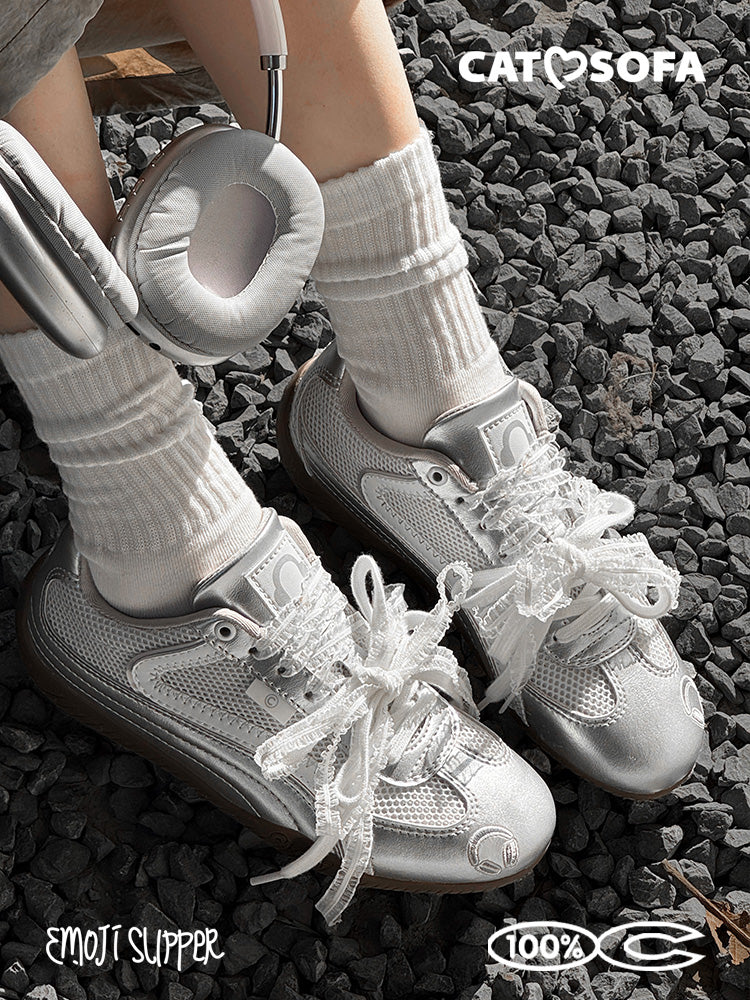 Cat&Sofa Silver Racer Retro Sneakers