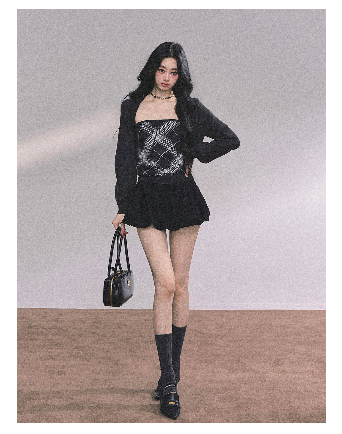 ShaoYeYan Eton Girls High American Plaid Knit Sweater Set