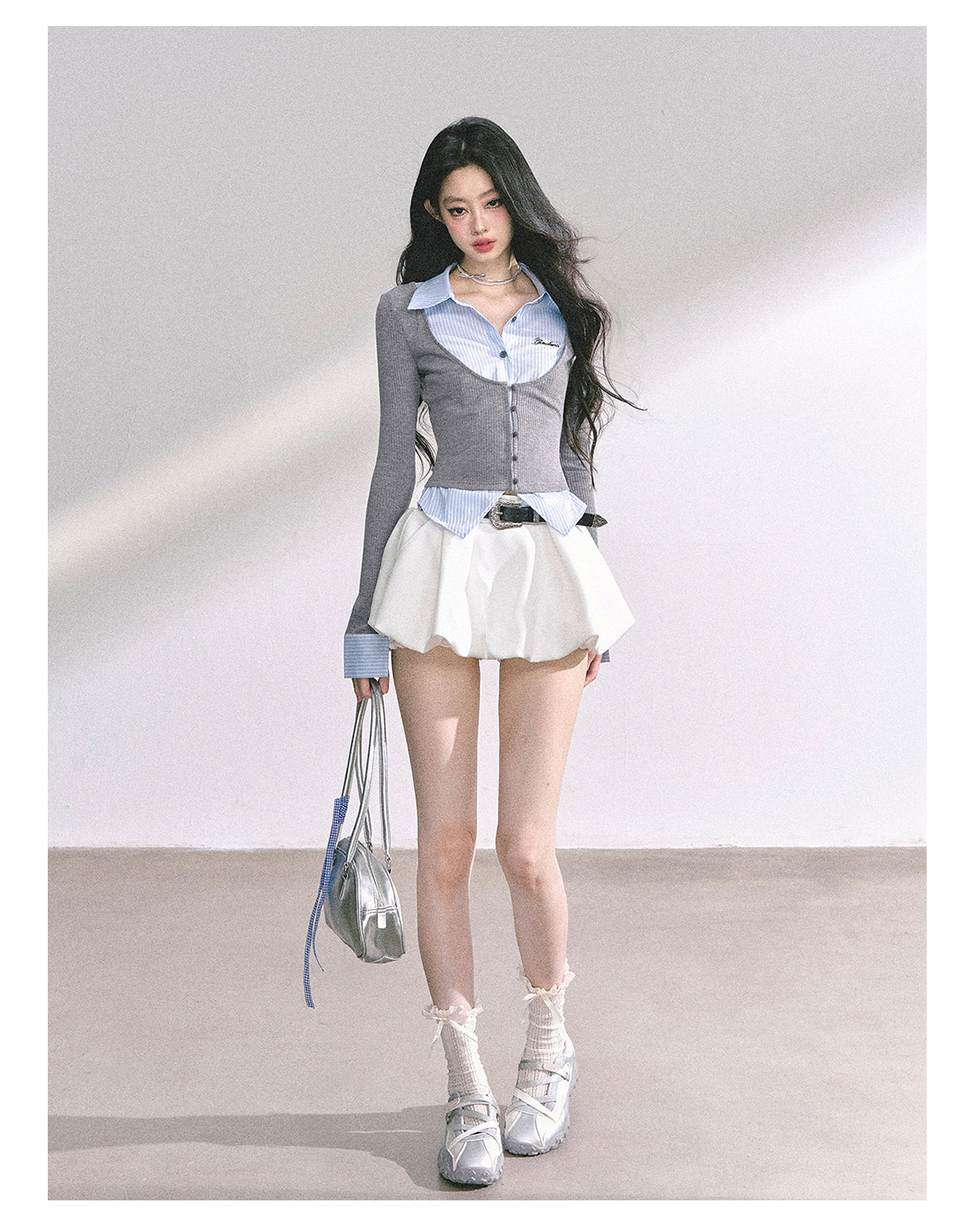 SHAOYEYAN American Style Mock Layered Knit Tee