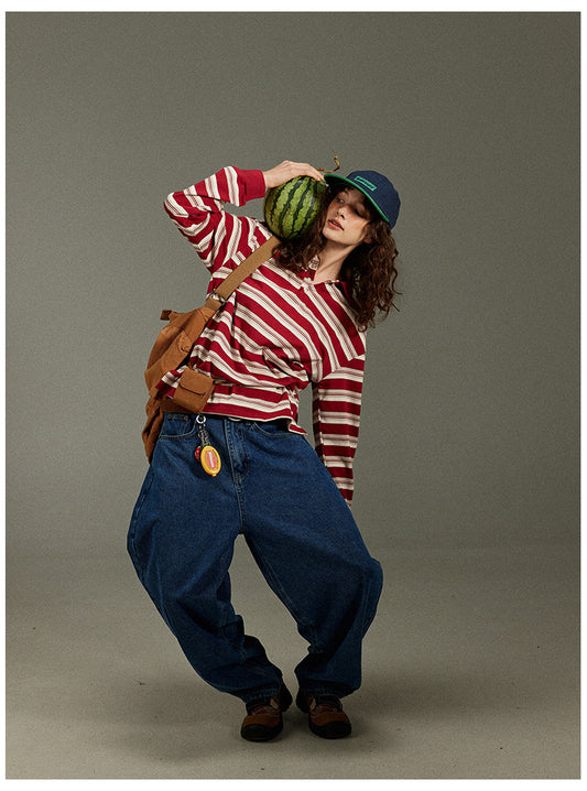 Lulugray Retro Stripe Polo Tee