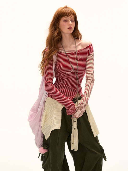 MAMC Mock Two-Layer Striped Tee