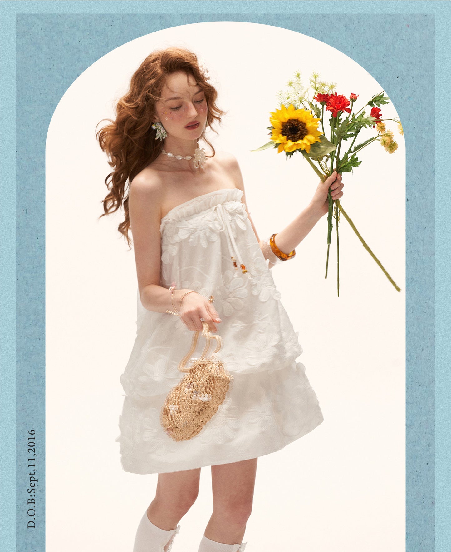 MAMC White 3D Floral Bustier Dress